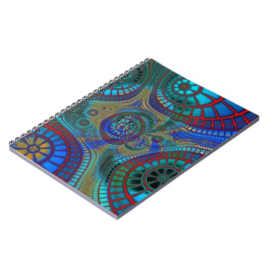 Blue Red Green Fraktale Moderne Kunst Notizblock (Linke Seite)