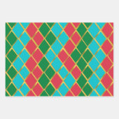 Blue Red Green Gold Diamond Muster Geschenkpapier Set (Vorderseite 3)