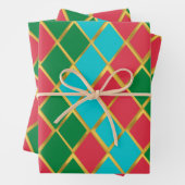 Blue Red Green Gold Diamond Muster Geschenkpapier Set (Beispiel)
