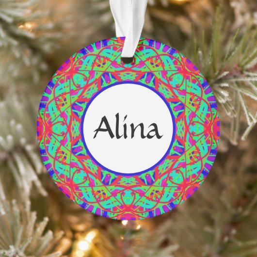 Blue Red Green Mandala Customizable Boho Christmas Ornament (Baum)