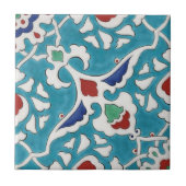 Blue Red Green White Azulejo Pattern Fliese (Vorderseite)
