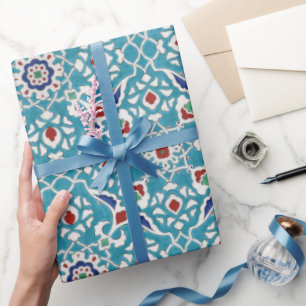 Blue Red Green White Azulejo Pattern Geschenkpapier