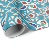Blue Red Green White Azulejo Pattern Geschenkpapier (Rolleneckpunkt)