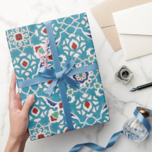 Blue Red Green White Azulejo Pattern Geschenkpapier
