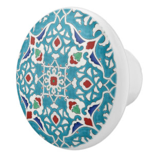 Blue Red Green White Azulejo Pattern Keramikknauf