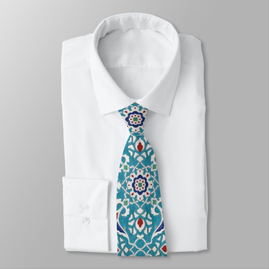 Blue Red Green White Azulejo Pattern Krawatte (Gebunden)