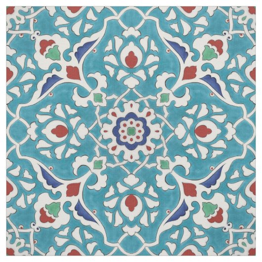 Blue Red Green White Azulejo Pattern Stoff (Muster)