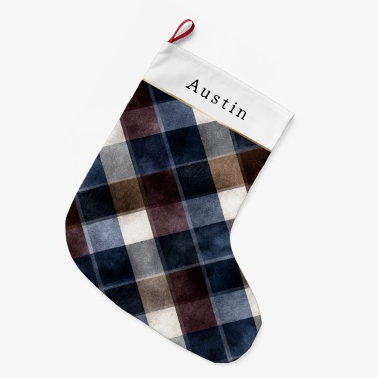 Blue Red Grey White Squares   Großer Weihnachtsstrumpf (Vorderansicht (hängend))