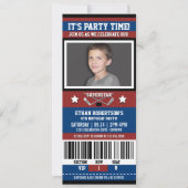 Blue/Red Hockey Ticket Geburtstagsparty Einladung (Vorderseite)