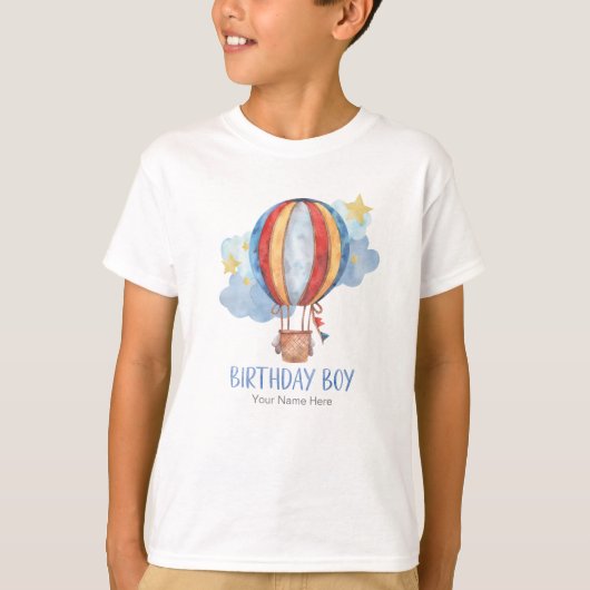 Blue Red Hot Air Ballon Stars Happy Birthday Boy T-Shirt (Vorderseite)