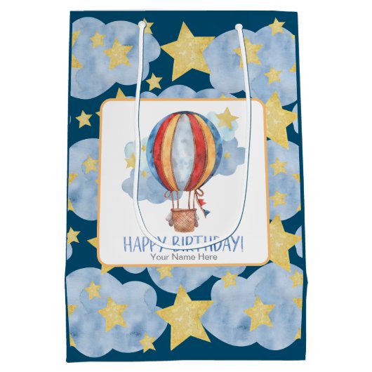 Blue Red Hot Air Ballon Stars Kinder glücklich Geb Mittlere Geschenktüte (Rückseite)