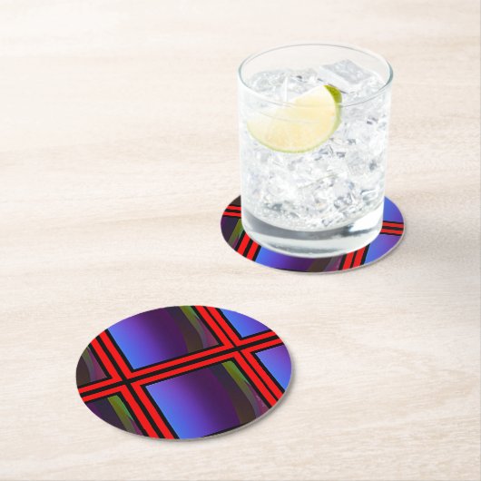 Blue Red Kariert Drink Coasters Runder Pappuntersetzer (Vor Ort)
