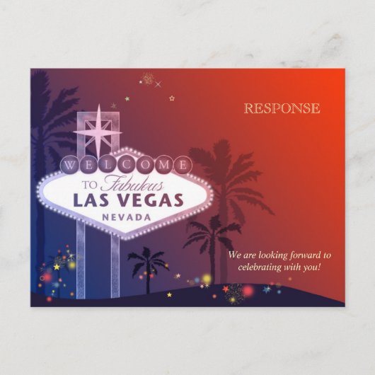 Blue & Red Las Vegas Wedding RSVP Einladungspostkarte (Vorderseite)