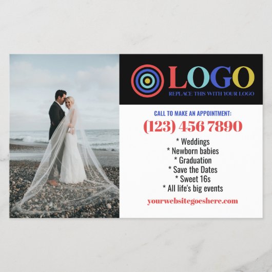 Blue Red Logo Photos Promo Small Business Flyer (Vorne)