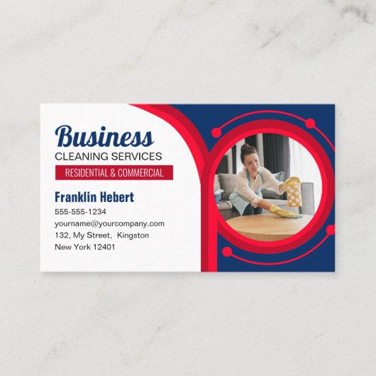 Blue & Red Maid House Reinigung Janitorial Sauberk Visitenkarte (Vorderseite)