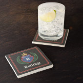 Blue Red Mit Monogramm Wappen Crown Laurel Wreath Steinuntersetzer