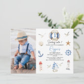 Blue Red Modern Sailing Nautical 1. Geburtstag Einladung (Stehend Vorderseite)