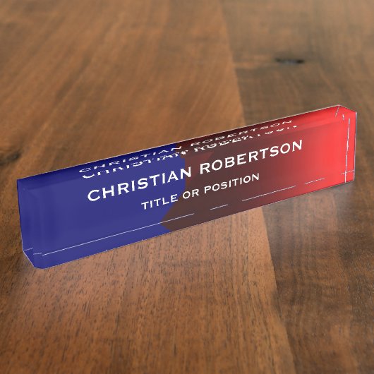 Blue Red Modern Simple Schlicht Business Namensplakette (Seite)