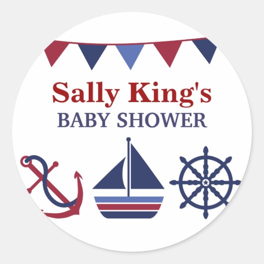 Blue & Red Nautic Baby Shockaufkleber Runder Aufkleber (Vorderseite)
