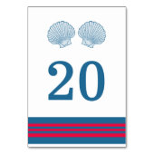 Blue Red Nautic Seashells Table Card Tischnummer (Rückseite)