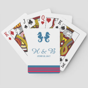 Blue Red Nautic Seepferd Playing Cards Spielkarten