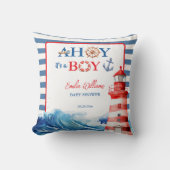 Blue Red Nautical Ahoy Boy Lighthouse Kinderdusche Kissen (Vorderseite)