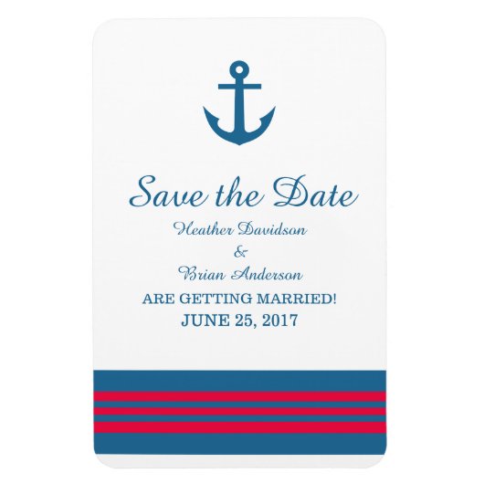 Blue Red Nautical Anchor Save the Date Magnet (Vertikal)