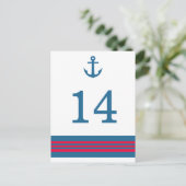Blue Red Nautical Anchor Tischnummer Postcard (Stehend Vorderseite)