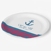 Blue Red Nautical Anchor Wedding Paper Teller (Schrägansicht)