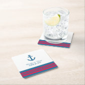 Blue Red Nautical Anchor Wedding Paper Untersetzer (Vor Ort)