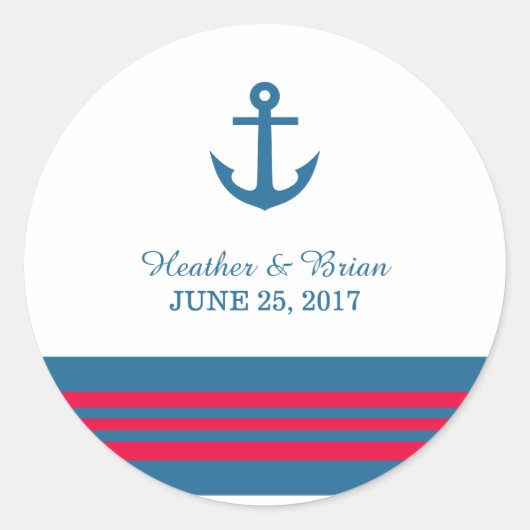 Blue Red Nautical Anchor Wedding Stickers (Vorderseite)