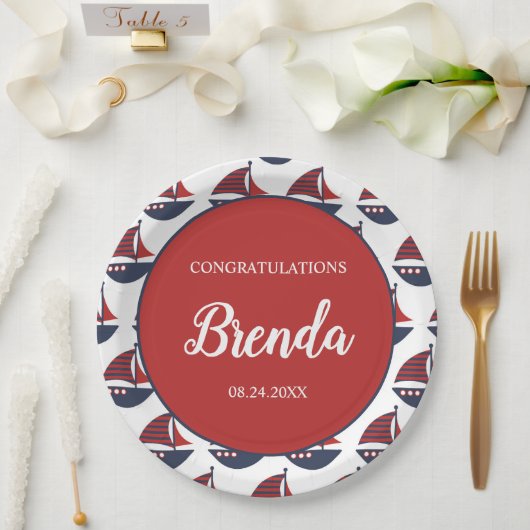 Blue & Red Nautical Baby Shower Pappteller (Hochzeit)