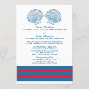 Blue Red Nautical Seashells Hochzeitsempfang Einladung