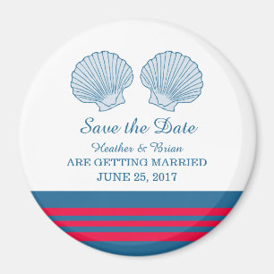 Blue Red Nautical Seashells Save the Date Magnet