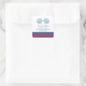 Blue Red Nautical Seashells Save the Date Quadratischer Aufkleber (Tasche)