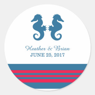 Blue Red Nautical Seepferd Wedding Stickers