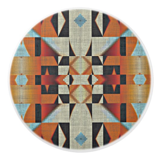 Blue Red Orange Taupe Brown Black Tribal Art Keramikknauf (Vorderseite)