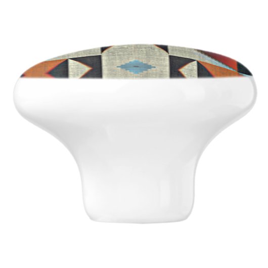 Blue Red Orange Taupe Brown Black Tribal Art Keramikknauf (Seitenansicht)