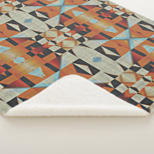 Blue Red Orange Taupe Brown Black Tribal Art