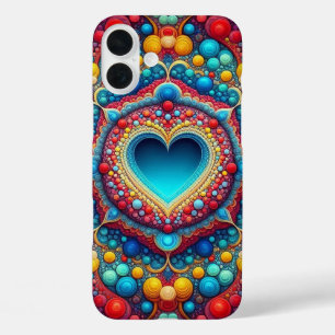 BLUE RED ORANGE YELLOW PSYCHADELIC HERZ iPhone 16 PLUS HÜLLE