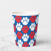 Blue & Red Pawprints auf Navy-Party Pappbecher (Rückseite)