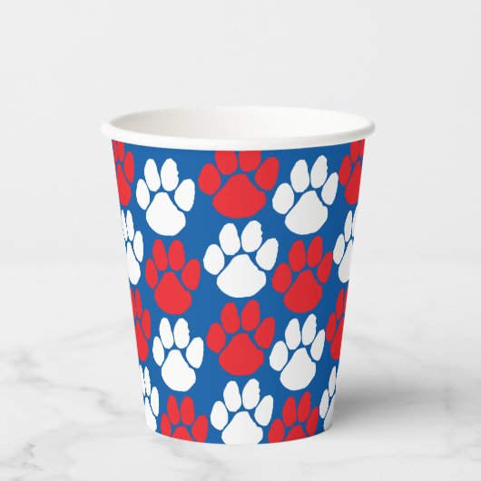 Blue & Red Pawprints auf Navy-Party Pappbecher (Vorderseite)