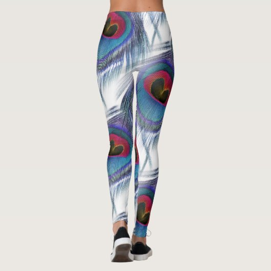 Blue Red Peacock Feathers Leggings (Rückseite)