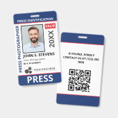 Blue Red Photo & Logo Press ID QR Code Ausweis (Vorder- & Rückseite)