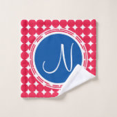 Blue & Red Polka Dot Monogram Badhandtuch Set (Waschlappen)