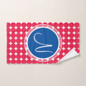 Blue & Red Polka Dot Monogram Badhandtuch Set (Handtuch)