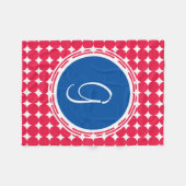 Blue & Red Polka Dot Monogram Fleecedecke (Vorderseite (Horizontal))