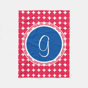Blue & Red Polka Dot Monogram Fleecedecke