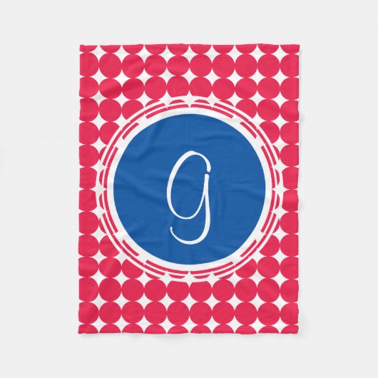 Blue & Red Polka Dot Monogram Fleecedecke (Vorderseite)