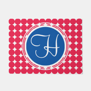 Blue & Red Polka Dot Monogram Fußmatte